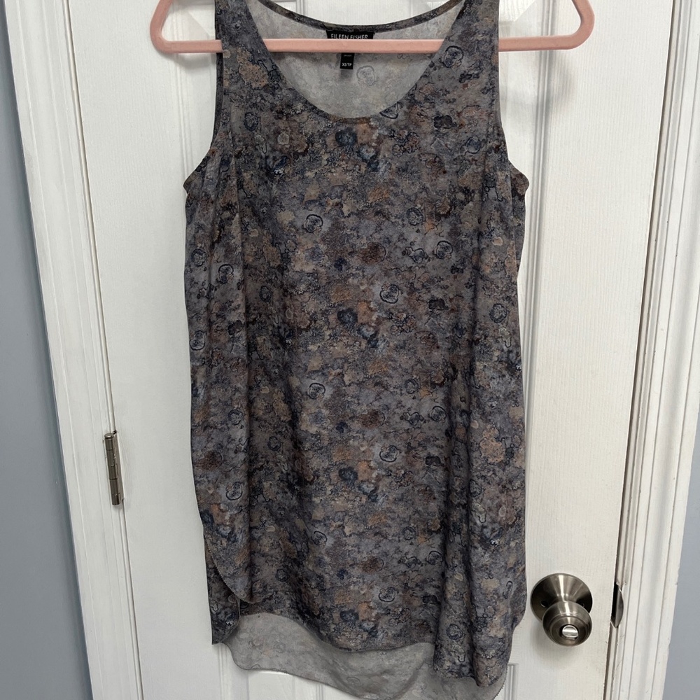 Eileen Fisher Women's Tank Top Silk Marble High Low Cottagecore Gray XS